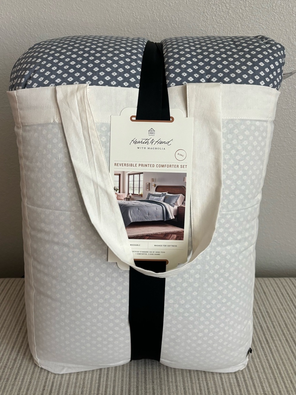 NWT 3pc King Block Pattern Comforter Set Blue - Hearth & Hand with Magnolia